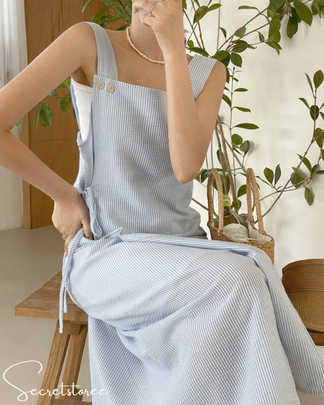 🇰🇷韓國｜豎紋圍裙風特色連身裙（2色入）
★ 產品編號🔎 SS-kb1b041901