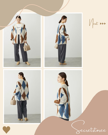 🇯🇵Japan｜Versatile Diamond Knit Cardigan★ SS-6A33L2D0900