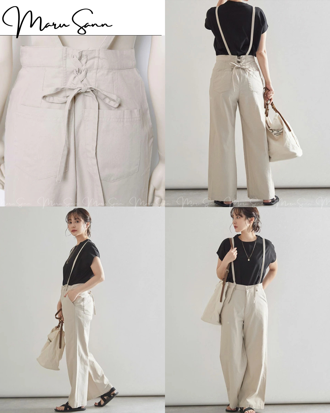 (現貨)🇯🇵日本 棉麻吊帶後綁帶闊腿褲 ◇ Japan Cotton and linen suspenders with back ties and wide-leg pants 🔎 ɪᴛᴇᴍ ɴᴏ：SS-jsr2175557