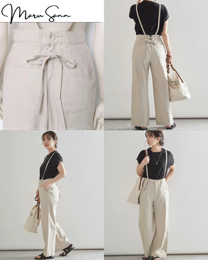 (現貨)🇯🇵日本 棉麻吊帶後綁帶闊腿褲 ◇ Japan Cotton and linen suspenders with back ties and wide-leg pants 🔎 ɪᴛᴇᴍ ɴᴏ：SS-jsr2175557