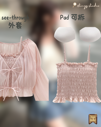 ☁️ 🇯🇵JAPAN ♥ Double Ribbon Chiffon Bolero x Camisole Ensemble 雙緞帶雪紡短外套 x 吊帶背心套裝 jgdk14010