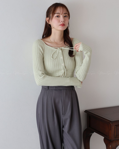 (UK🇬🇧)🇯🇵 JAPAN ♥  Ribbed knit top with square neck and ribbon choker ♥ 蝴蝶結桃心領坑紋 Knit (3色入)  🔎 ɪᴛᴇᴍ ɴᴏ：SS-JS31886