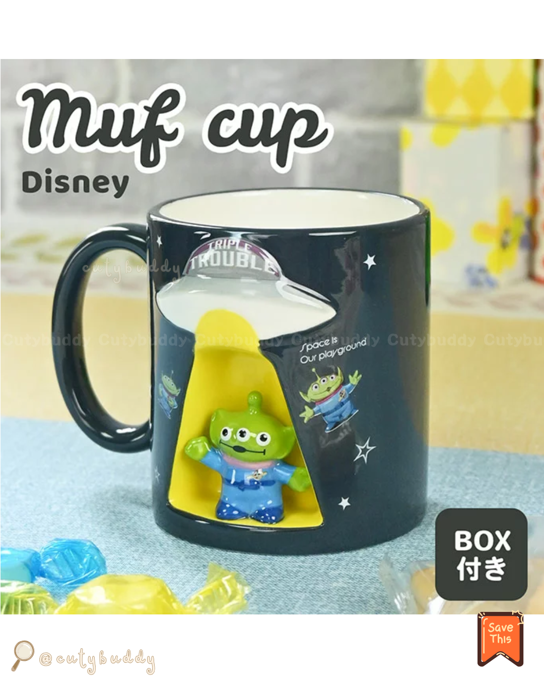 🇯🇵日本 ♡ DISNEY Alien 3D Spaceship Ceramic Mug 迪士尼三眼仔太空船杯 ディズニー エイリアン UFOマグ