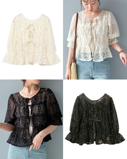 🇯🇵日本 鉤編蕾絲褶飾上衣 
◇ Crochet lace shirred top

🔎 ɪᴛᴇᴍ ɴᴏ.： SS-js2551106020