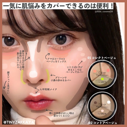 🇰🇷Korea｜Olive Young's best-selling concealer!｜THE SAEM Perfect 3 in 1 3-color concealer 01&amp;02
 The SAEM Cover Perfection Triple Pot Concealer