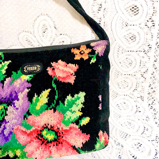 🇯🇵日本古著｜Vintage Bags - Feiler 黑底花花袋
🔎 ss-vin437