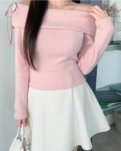 🇰🇷KOREA
♥ Festive christmassy ribbon top
派對約會造型 浪漫感蝴蝶結露肩加絨上衣

🔎 ɪᴛᴇᴍ ɴᴏ：SS-KSS97326804