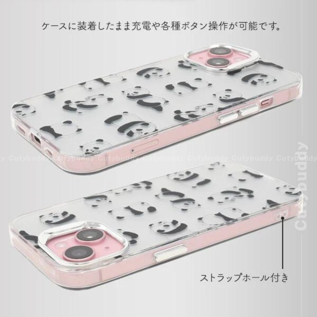 🇯🇵日本 iPhone 13/13pro-15/15pro貓咪熊貓單色設計殼 Cat and Panda Design Case