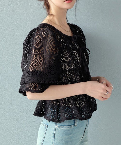 🇯🇵日本 鉤編蕾絲褶飾上衣 
◇ Crochet lace shirred top

🔎 ɪᴛᴇᴍ ɴᴏ.： SS-js2551106020