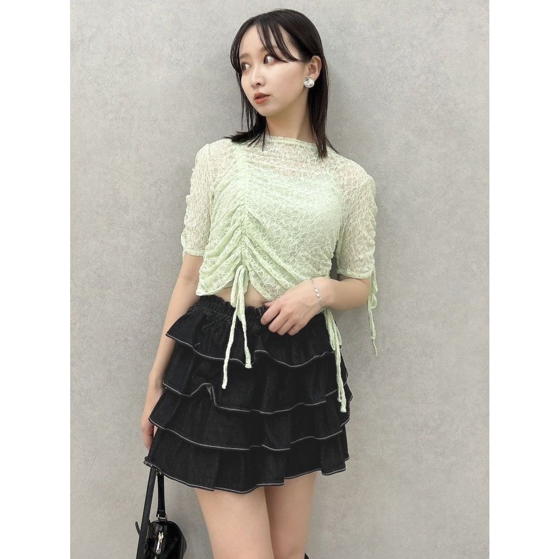 (50%off)🇯🇵 JAPAN ♥ Gathered Ribbon Lace Top (Green)  褶皺緞帶蕾絲上衣(綠色)  (2色) jrw26484