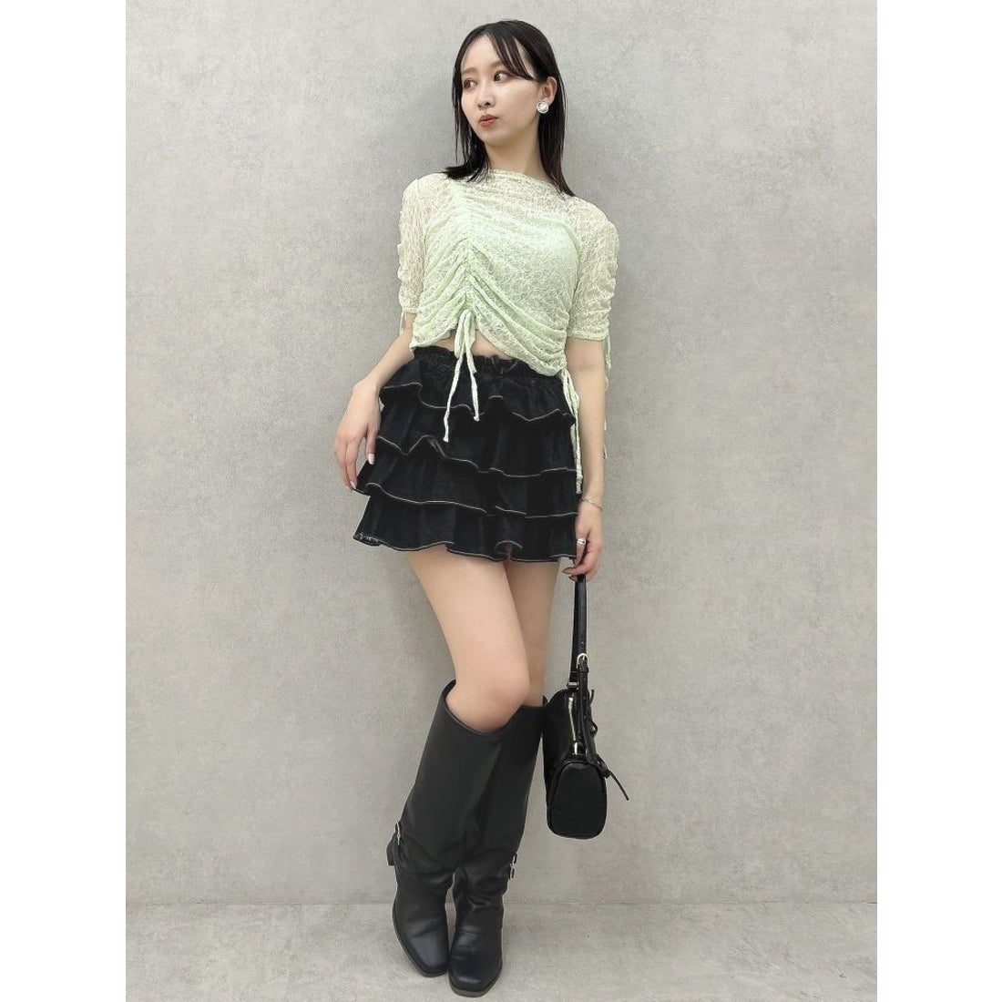 (50%off)🇯🇵 JAPAN ♥ Gathered Ribbon Lace Top (Green)  褶皺緞帶蕾絲上衣(綠色)  (2色) jrw26484