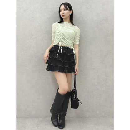 (50%off)🇯🇵 JAPAN ♥ Gathered Ribbon Lace Top (Green)  褶皺緞帶蕾絲上衣(綠色)  (2色) jrw26484