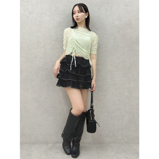 (50%off)🇯🇵 JAPAN ♥ Gathered Ribbon Lace Top (Green)  褶皺緞帶蕾絲上衣(綠色)  (2色) jrw26484