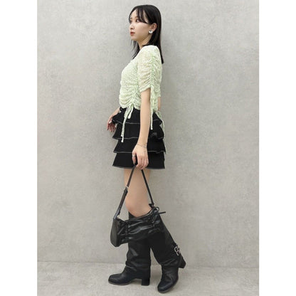 (50%off)🇯🇵 JAPAN ♥ Gathered Ribbon Lace Top (Green)  褶皺緞帶蕾絲上衣(綠色)  (2色) jrw26484
