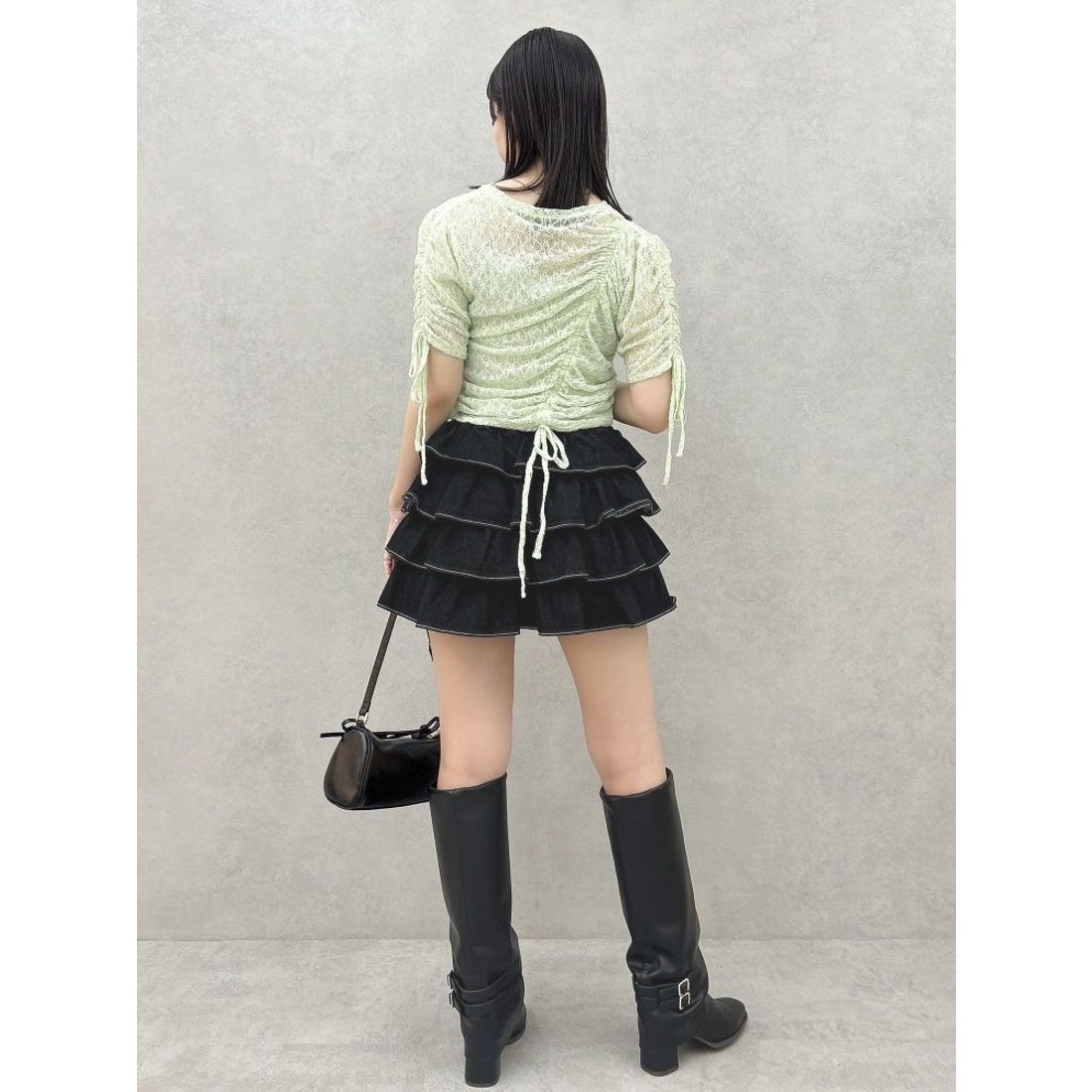 (50%off)🇯🇵 JAPAN ♥ Gathered Ribbon Lace Top (Green)  褶皺緞帶蕾絲上衣(綠色)  (2色) jrw26484