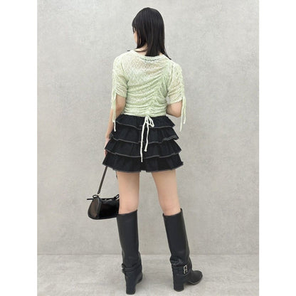 (50%off)🇯🇵 JAPAN ♥ Gathered Ribbon Lace Top (Green)  褶皺緞帶蕾絲上衣(綠色)  (2色) jrw26484