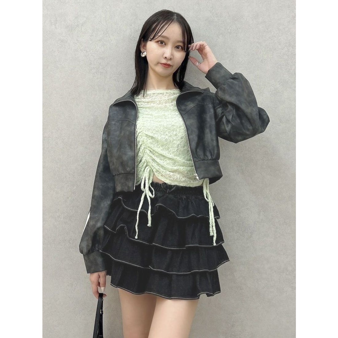 (50%off)🇯🇵 JAPAN ♥ Gathered Ribbon Lace Top (Green)  褶皺緞帶蕾絲上衣(綠色)  (2色) jrw26484