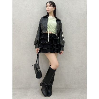 (50%off)🇯🇵 JAPAN ♥ Gathered Ribbon Lace Top (Green)  褶皺緞帶蕾絲上衣(綠色)  (2色) jrw26484