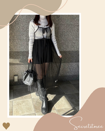 🇯🇵Japan｜Tulle Ribbon Slip Dress★ SS-gofo18730 