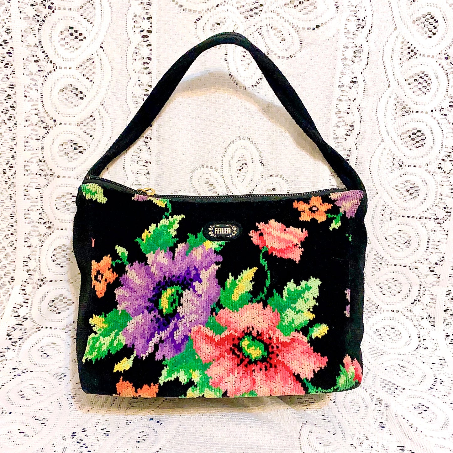 🇯🇵日本古著｜Vintage Bags - Feiler 黑底花花袋
🔎 ss-vin437