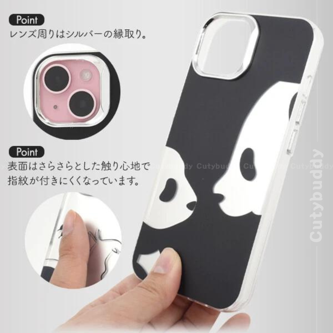 🇯🇵日本 iPhone 13/13pro-15/15pro貓咪熊貓單色設計殼 Cat and Panda Design Case