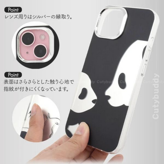 🇯🇵Japanese Cat and Panda Design Case for iPhone 13/13pro-15/15pro Cat and Panda monochrome design case 