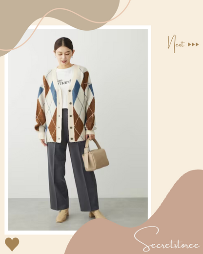 🇯🇵Japan｜Versatile Diamond Knit Cardigan★ SS-6A33L2D0900