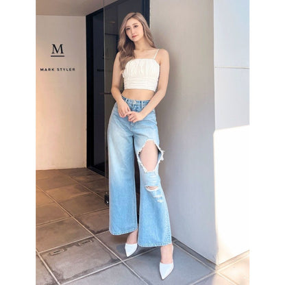 (50%off)🇯🇵 JAPAN ♥ Pleated cropped halter-neck top 褶皺短版吊帶背心 (1色) jrw4935