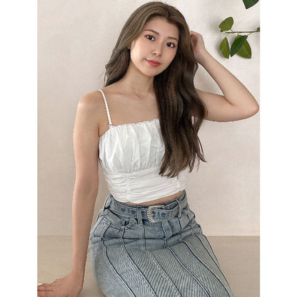 (50%off)🇯🇵 JAPAN ♥ Pleated cropped halter-neck top 褶皺短版吊帶背心 (1色) jrw4935