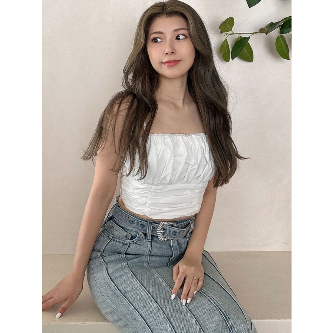 (50%off)🇯🇵 JAPAN ♥ Pleated cropped halter-neck top 褶皺短版吊帶背心 (1色) jrw4935