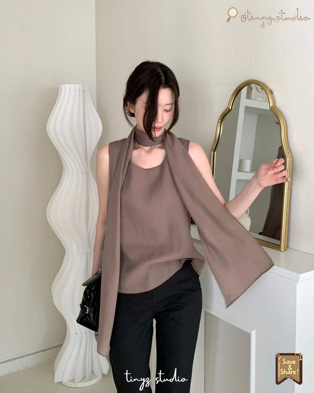 🇰🇷KOREA ♥2-in-1 Scarf-Neck Sleeveless Blouse 正韓一體式飄逸圍巾無袖上衣 ks7461