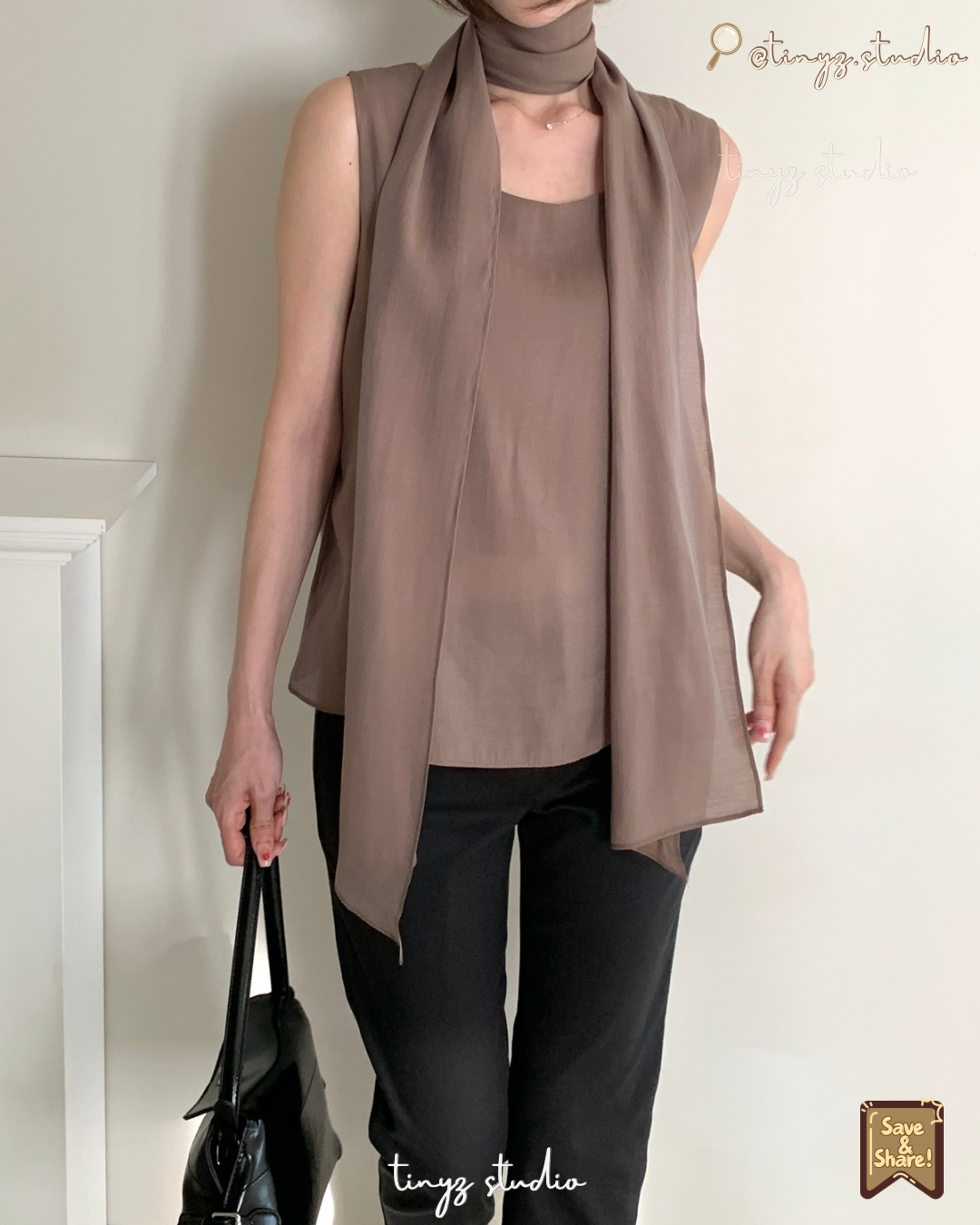🇰🇷KOREA ♥2-in-1 Scarf-Neck Sleeveless Blouse 正韓一體式飄逸圍巾無袖上衣 ks7461
