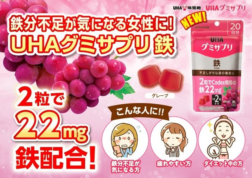 🇯🇵JAPAN♥ UHA IRON Gummy Supplement Iron 味覺糖 鐵補充劑軟糖(葡萄口味) \Threads洗版神物！補鐵緩解經痛/ UHAグミサプリ 鉄 グレープ味