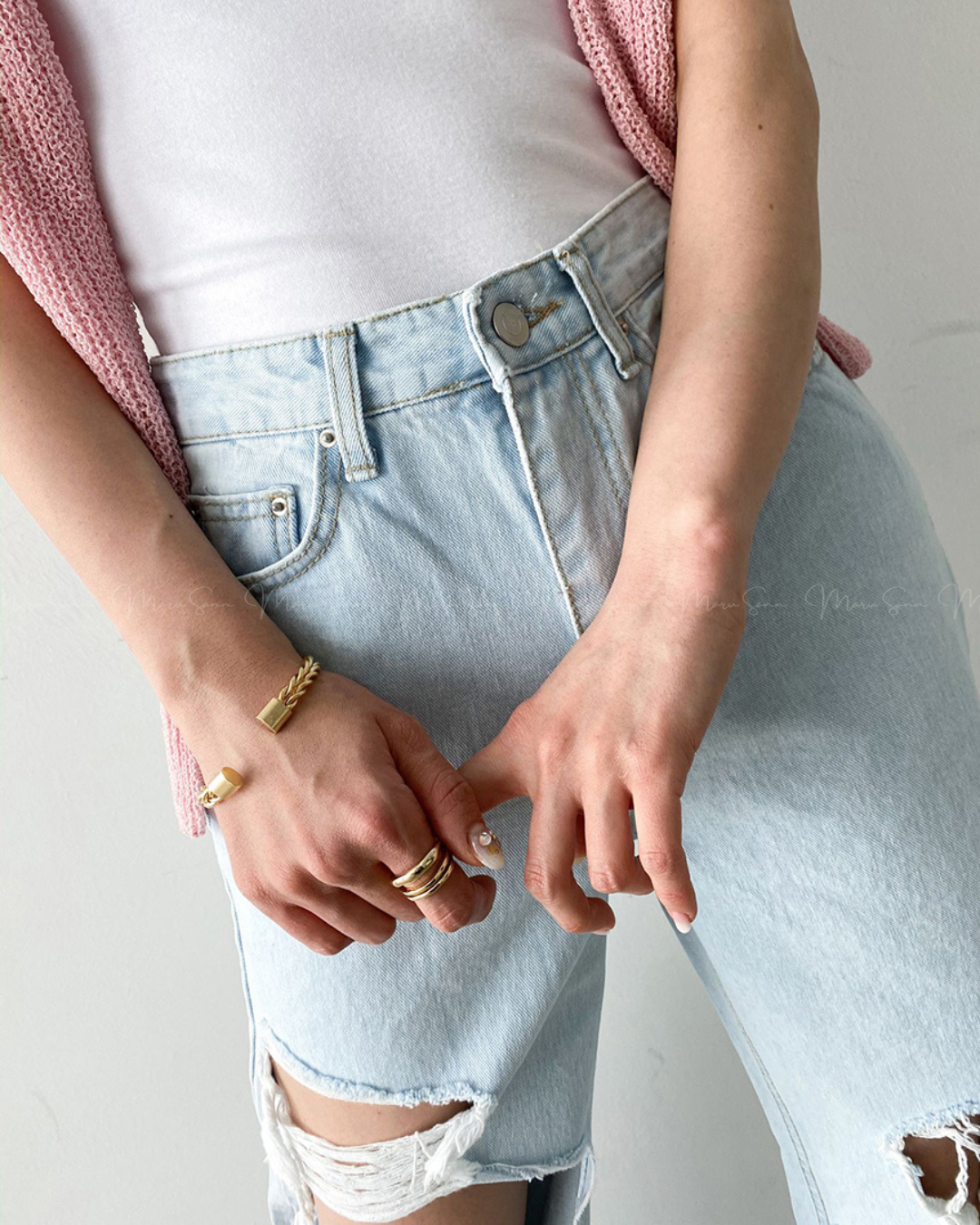 🇰🇷KOREA ♥ 高腰條肚腩破洞爛牛仔褲
High waist damage ripped blue jeans (SS-KSS61754768)