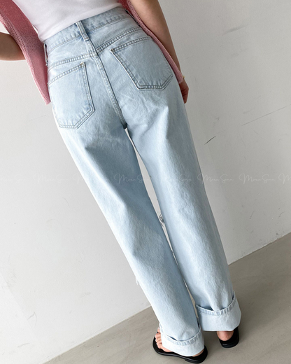 🇰🇷KOREA ♥ 高腰條肚腩破洞爛牛仔褲
High waist damage ripped blue jeans (SS-KSS61754768)