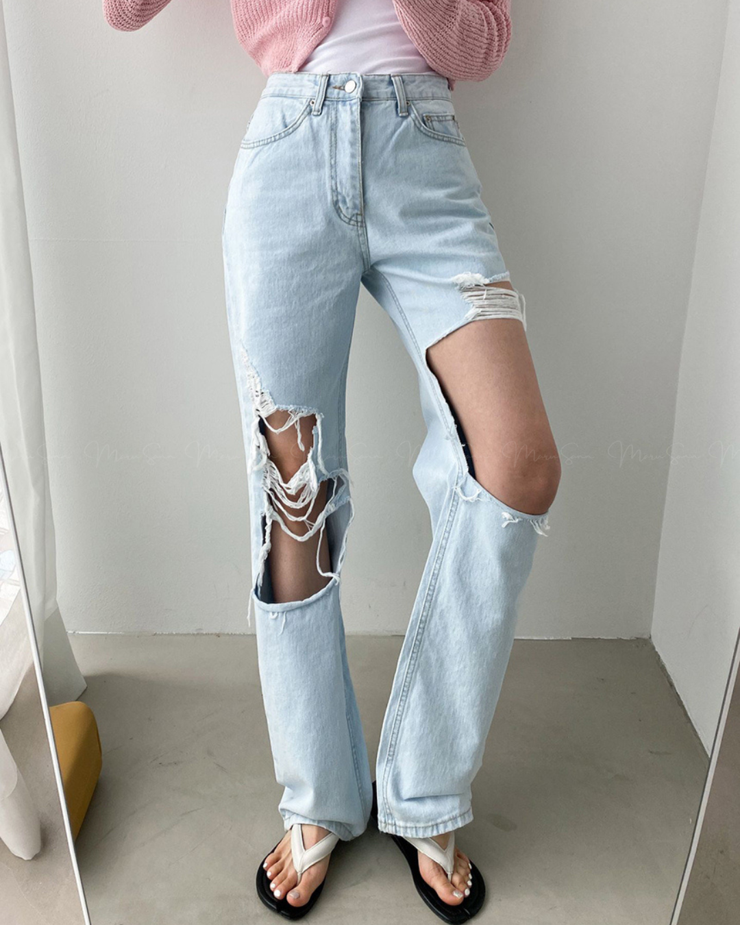 🇰🇷KOREA ♥ 高腰條肚腩破洞爛牛仔褲
High waist damage ripped blue jeans (SS-KSS61754768)