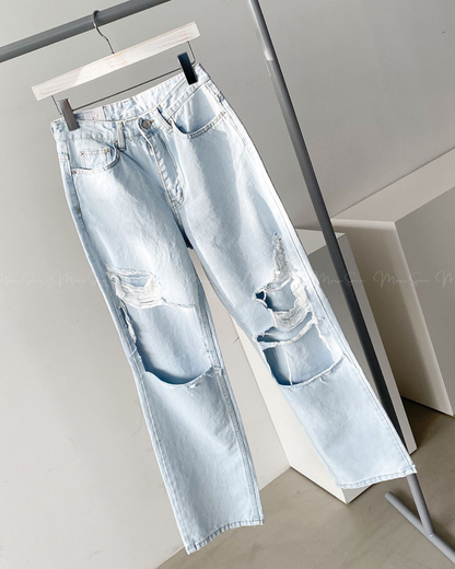 🇰🇷KOREA ♥ 高腰條肚腩破洞爛牛仔褲
High waist damage ripped blue jeans (SS-KSS61754768)