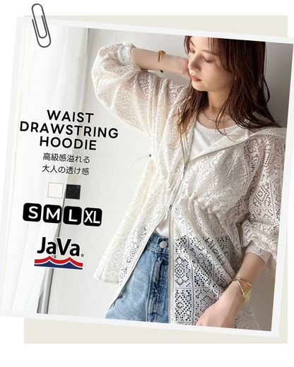 🇯🇵 JAPAN ♥ 復古拼接蕾絲抽繩腰帶雙拉鍊連帽衫（2色）  🔎 ɪᴛᴇᴍ ɴᴏ：SS-JRJV1010454