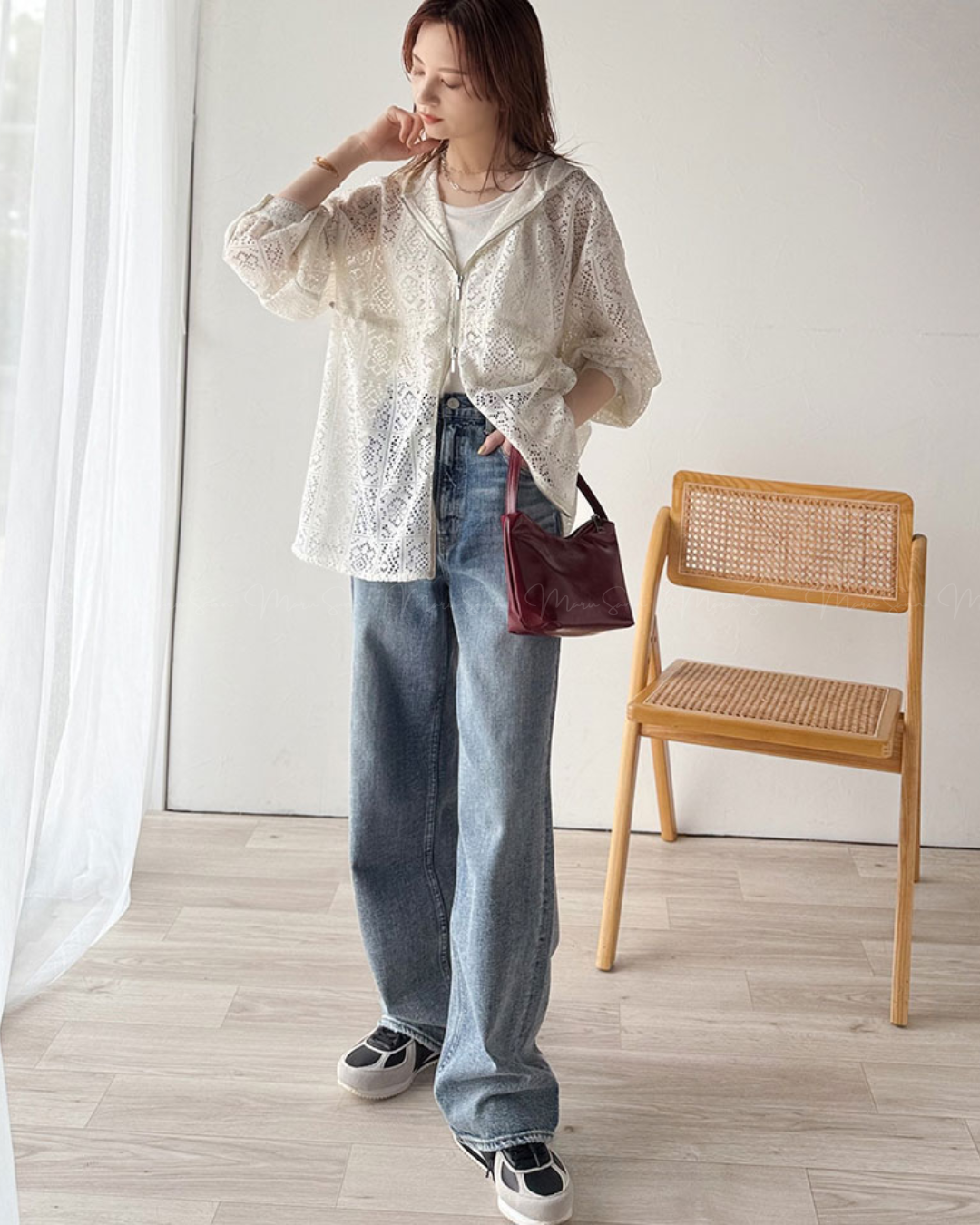 🇯🇵 JAPAN ♥ 復古拼接蕾絲抽繩腰帶雙拉鍊連帽衫（2色）  🔎 ɪᴛᴇᴍ ɴᴏ：SS-JRJV1010454