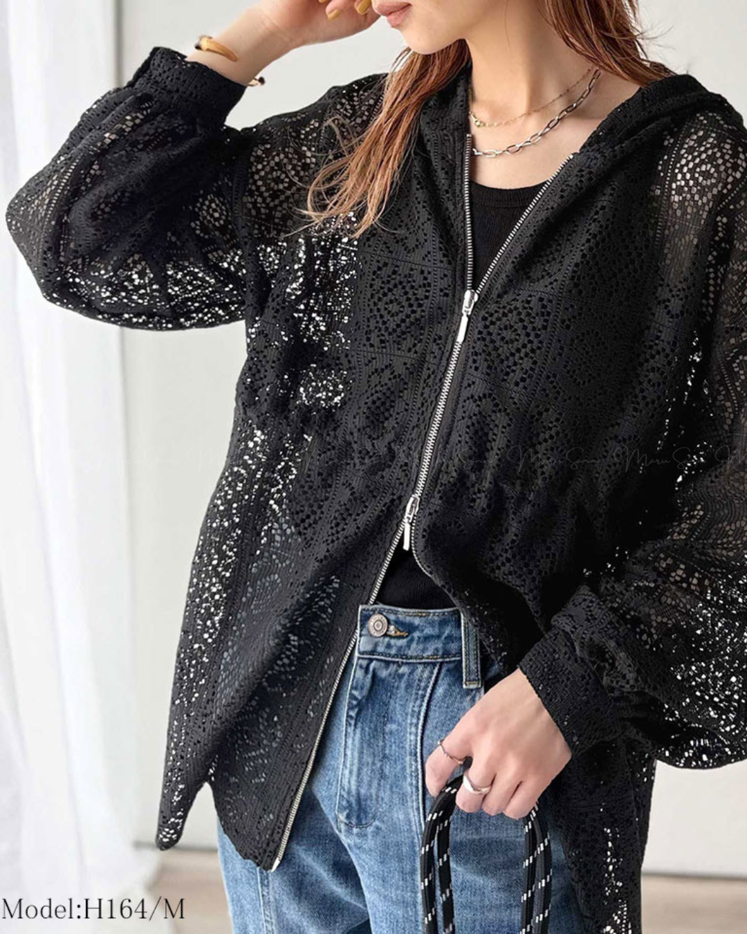 🇯🇵 JAPAN ♥ 復古拼接蕾絲抽繩腰帶雙拉鍊連帽衫（2色）  🔎 ɪᴛᴇᴍ ɴᴏ：SS-JRJV1010454