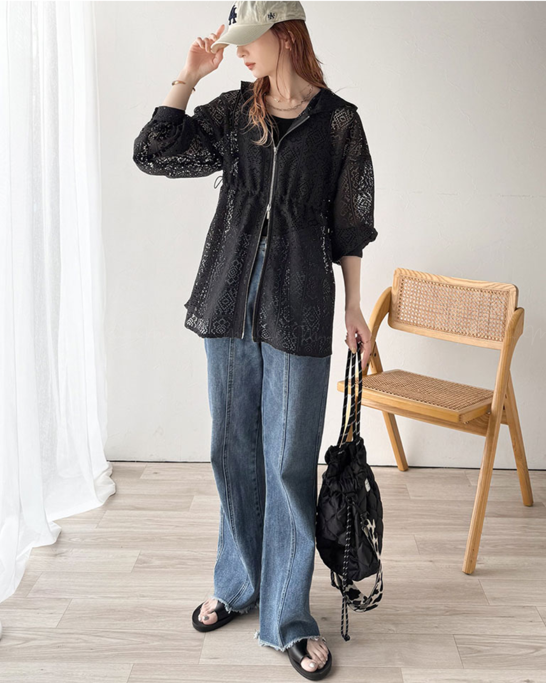 🇯🇵 JAPAN ♥ 復古拼接蕾絲抽繩腰帶雙拉鍊連帽衫（2色）  🔎 ɪᴛᴇᴍ ɴᴏ：SS-JRJV1010454