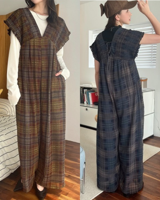 🇯🇵 JAPAN ♥ Rejoule Checkered Shirred Overalls ♥ Rejoule 格紋褶皺連身褲  🔎 ɪᴛᴇᴍ ɴᴏ：SS-JSR256510440