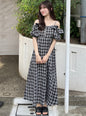 🇯🇵日本 格紋露肩喇叭連身裙 ◇ Japan Checked off-the-shoulder flared dress 🔎 ɪᴛᴇᴍ ɴᴏ：SS-jgnr3660