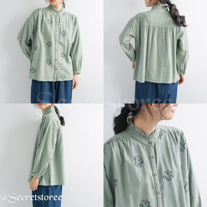 🇯🇵日本｜田園少女系刺繡純棉襯衫（3色入）刺繍入りシャツブラウス レディース トップス