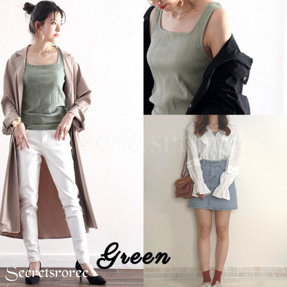 🇯🇵日本｜顯鎖骨方領V領萬用背心 CL7017 ランダムリブ スクエア無地2WAYタンクトップ