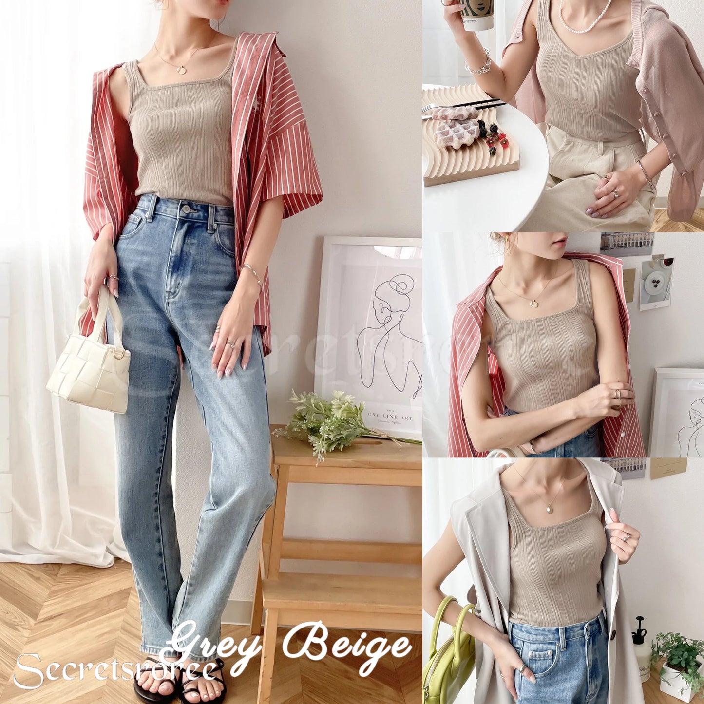 🇯🇵日本｜顯鎖骨方領V領萬用背心 CL7017 ランダムリブ スクエア無地2WAYタンクトップ