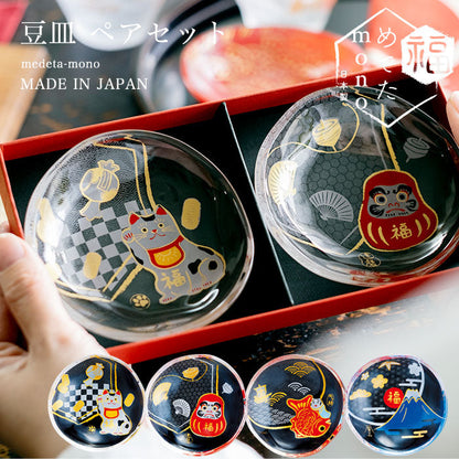 🇯🇵日本 ADERIA MONO [めでたmono] 日本製 緣起物小碟 招財貓 & 富士山 & 達摩豆盤招手 圓碟 小碟套裝 縁起物 招き猫＆富士山　豆皿
