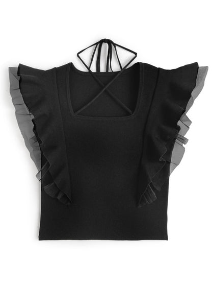 🇯🇵 JAPAN ♥ Cross-neck frilled-sleeve knitted top 絕美！交叉領荷葉邊袖針織上衣 jg2161