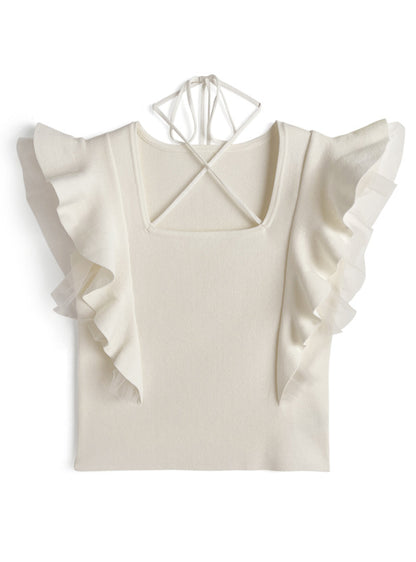 🇯🇵 JAPAN ♥ Cross-neck frilled-sleeve knitted top 絕美！交叉領荷葉邊袖針織上衣 jg2161