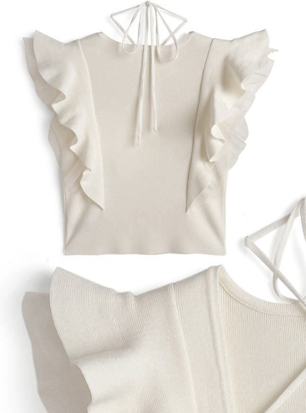 🇯🇵 JAPAN ♥ Cross-neck frilled-sleeve knitted top 絕美！交叉領荷葉邊袖針織上衣 jg2161